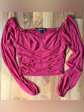 Almost Famous Gathered Long Sleeve Crop Top - Wine